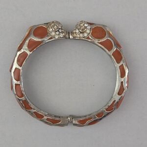 VTG Estate Silver Tone Orange Enamel Kissing Fish Clamper Bangle Bracelet FLAW